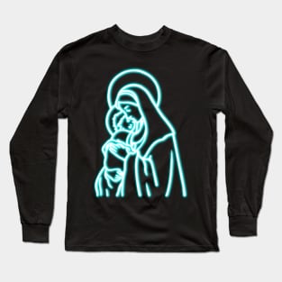 Blue Neon Virgin Mary Long Sleeve T-Shirt